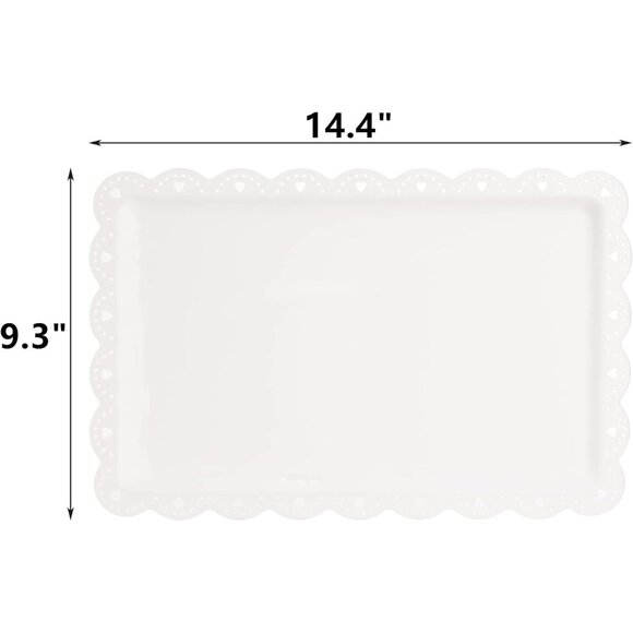 12 Pack White Plastic Serving Tray with Lace Rim, Rectangle Food Trays, Disposab - Picture 3 of 6